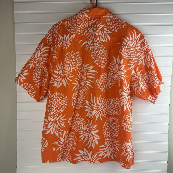 OP Ocean Pacific Mens M Orange Hawaiian Shirt Pineapples Surf Beach Tropical - Picture 3 of 10